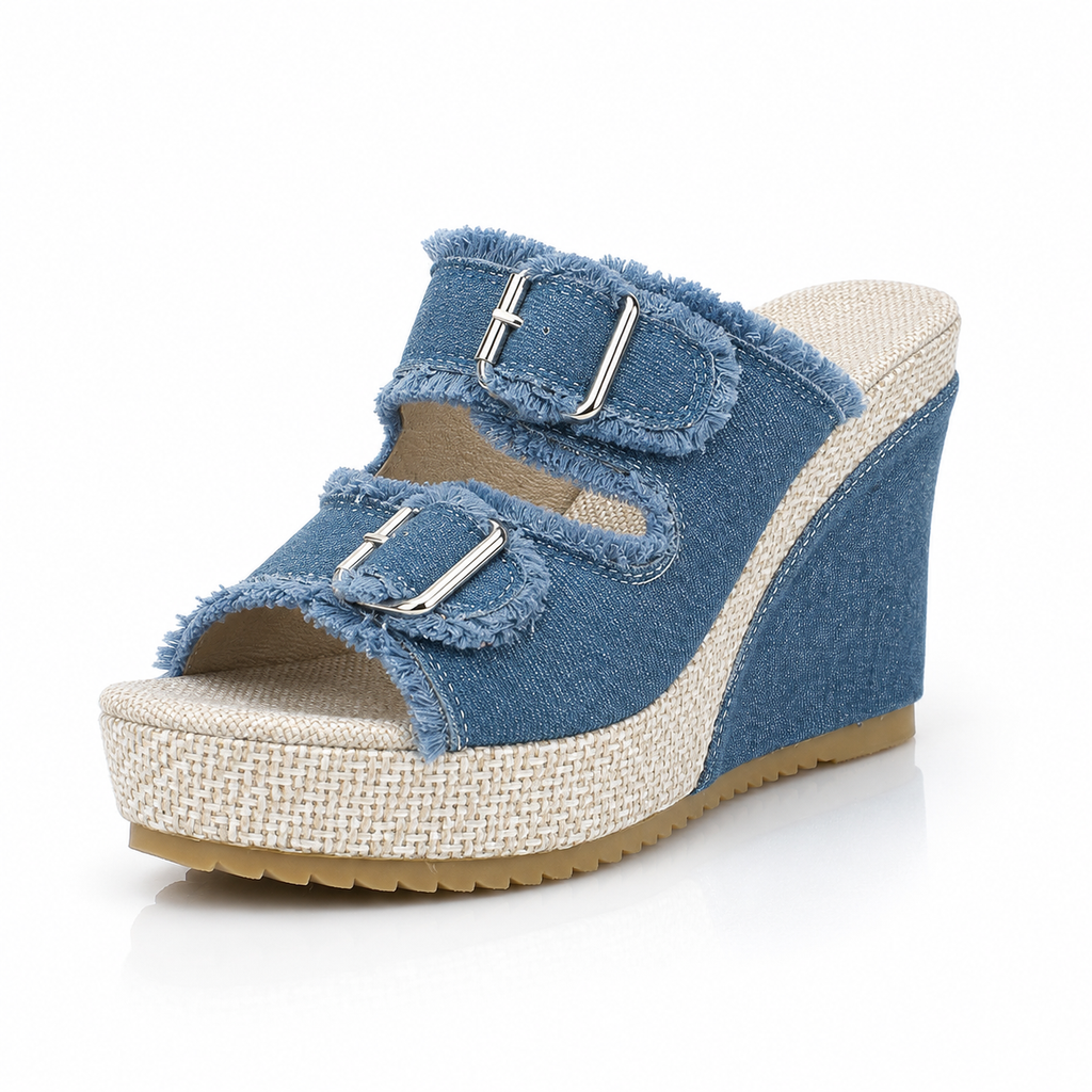 Magda - Sandalo In Tessuto Denim con Zeppa