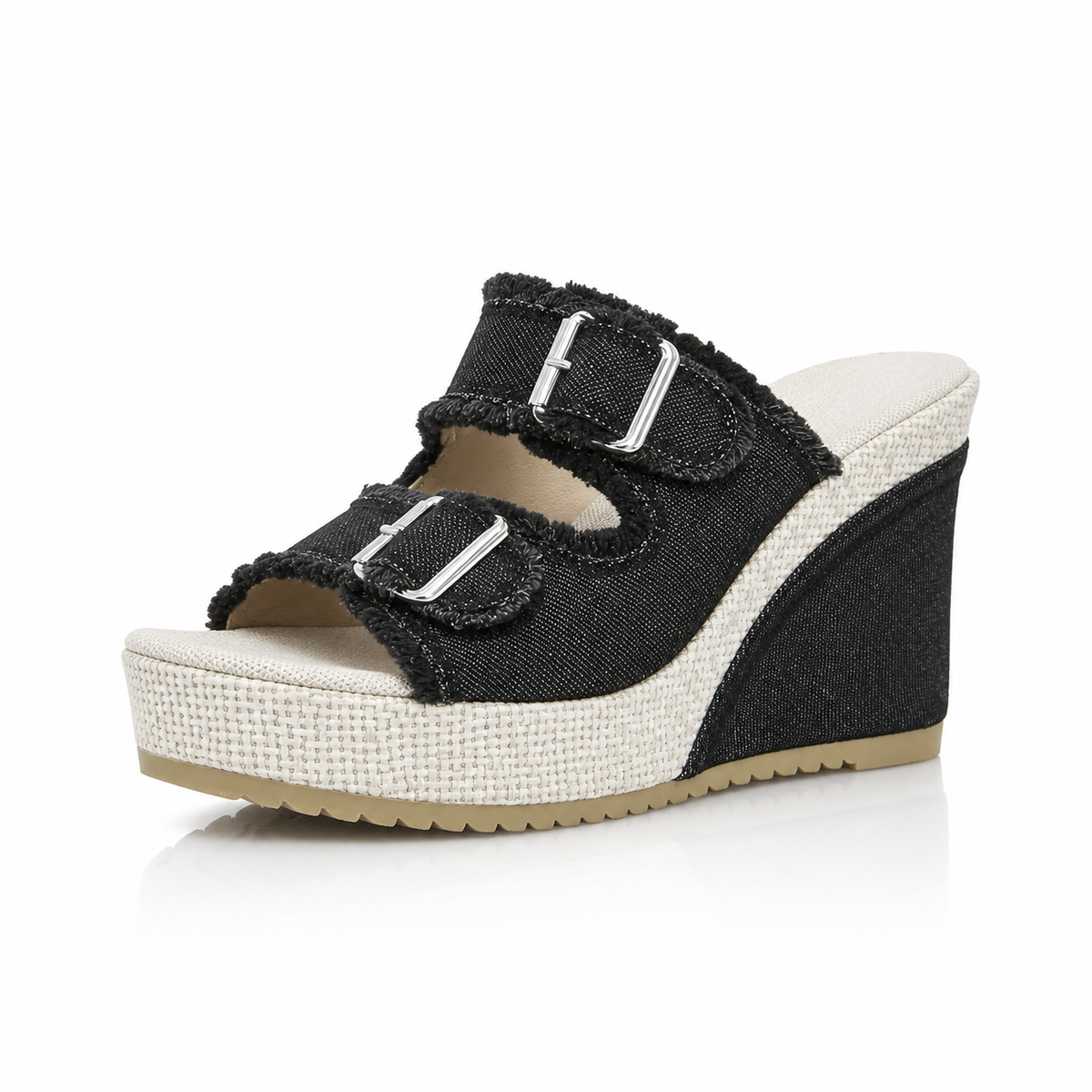 Magda - Sandalo In Tessuto Denim con Zeppa