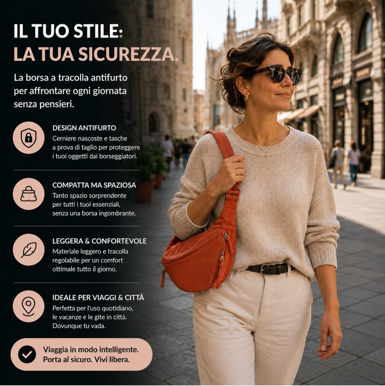 Clara - Borsa Casual con Tasche Antifurto